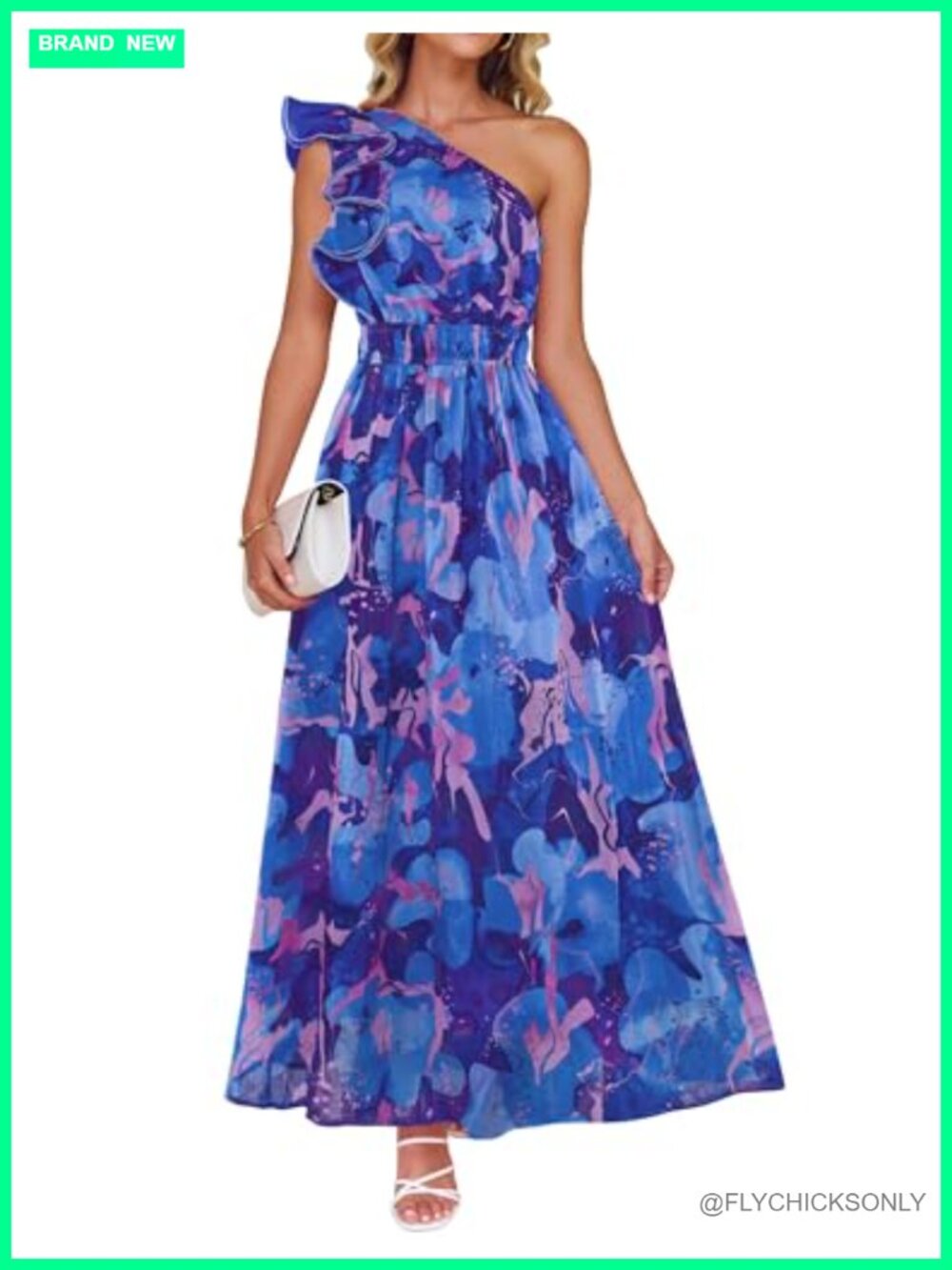 Chiffon Maxi Dress Sleeveless One Shoulder Ruffle Floral Bohemian Summer Beach